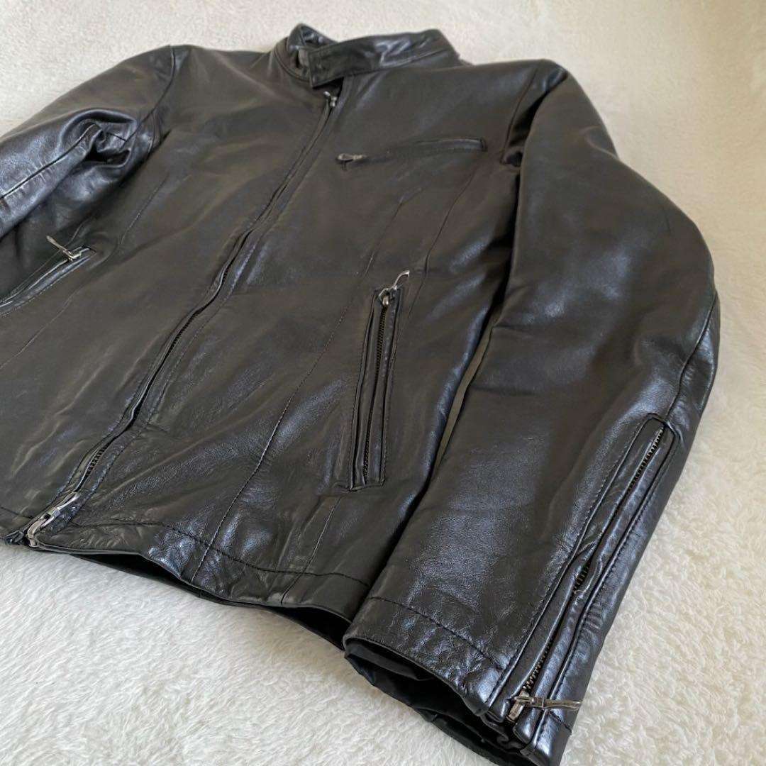 ゴスタールジフーガ 馬革 シングルライダース 総柄 裏地　レザージャケット　黒