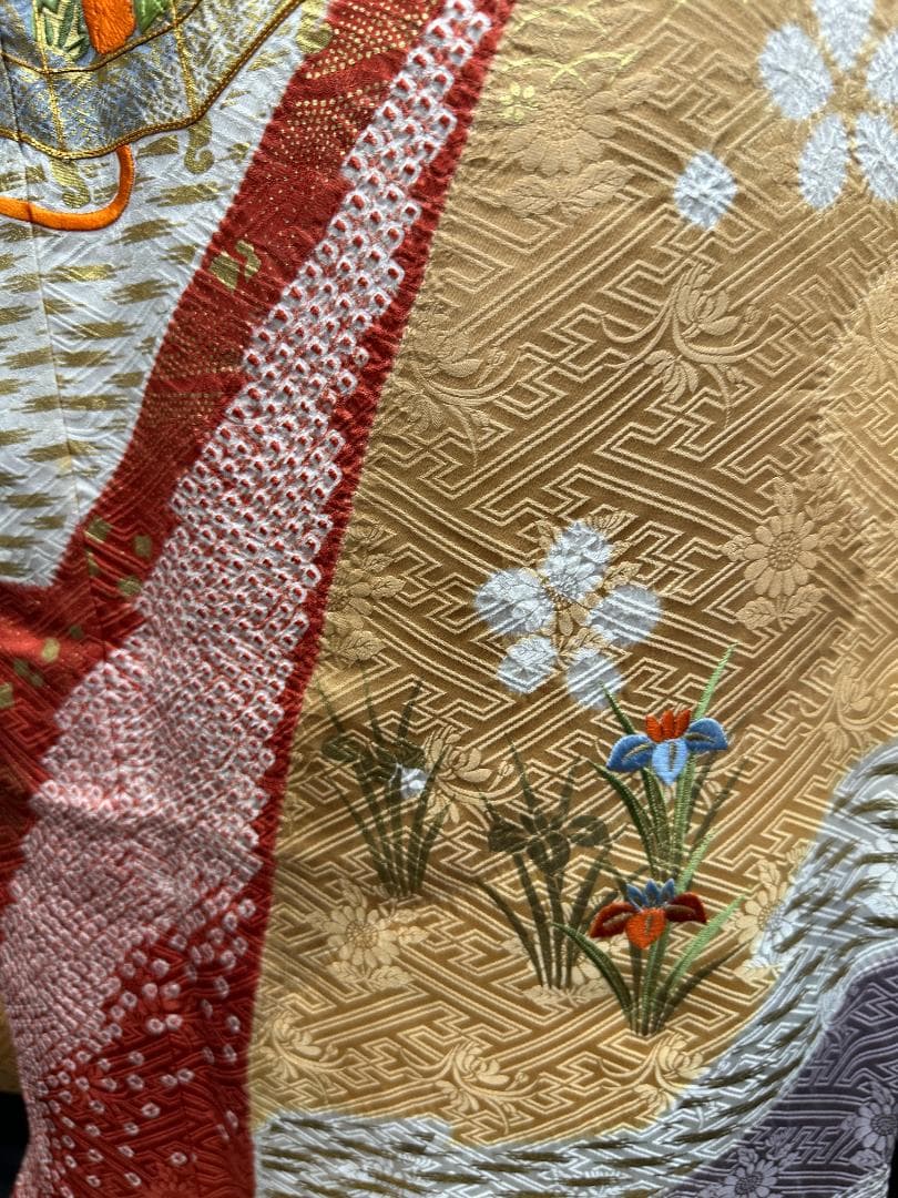 逸品 千總 桶絞り 刺繍 薄黄色オレンジ地染め分け振袖 単品