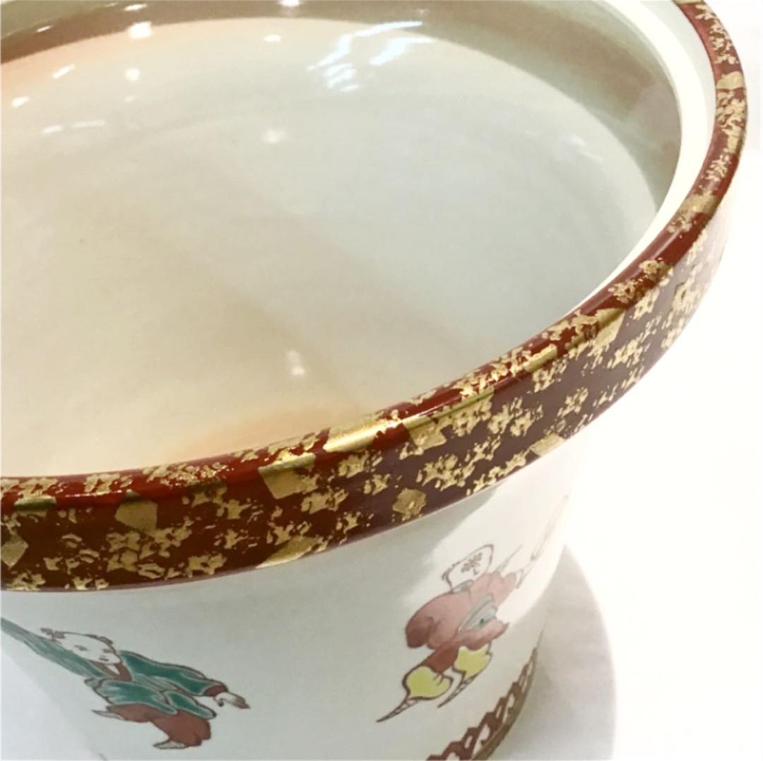 【茶道具】中村秋峰 仁清写末広唐子遊絵 水指