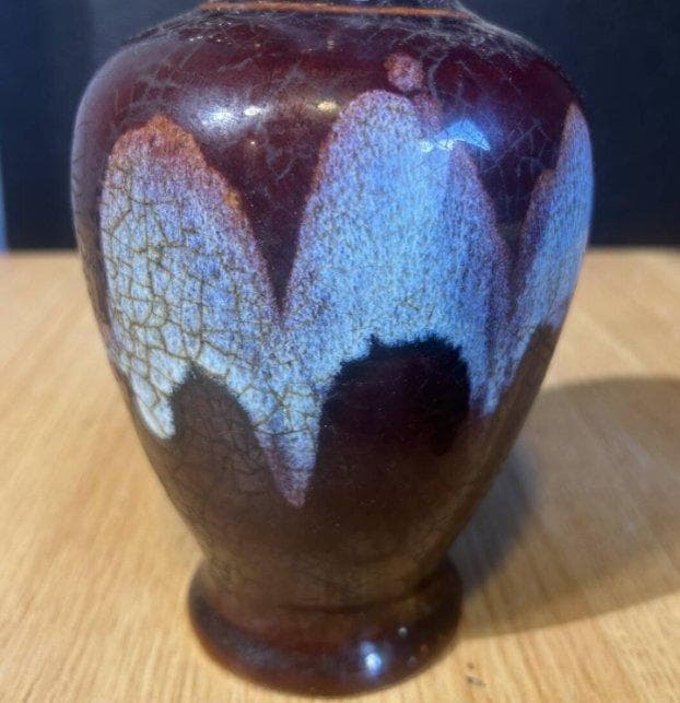 S8010　古美術　中国　金窯　紅袖　双目花瓶　飾壺　花瓶　花器