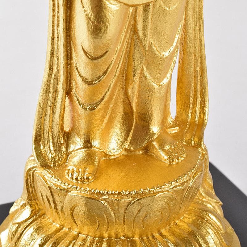 彫刻家　北村西望作　銅塗金　聖観音菩薩像　台付　北村治禧識箱　D　R8174