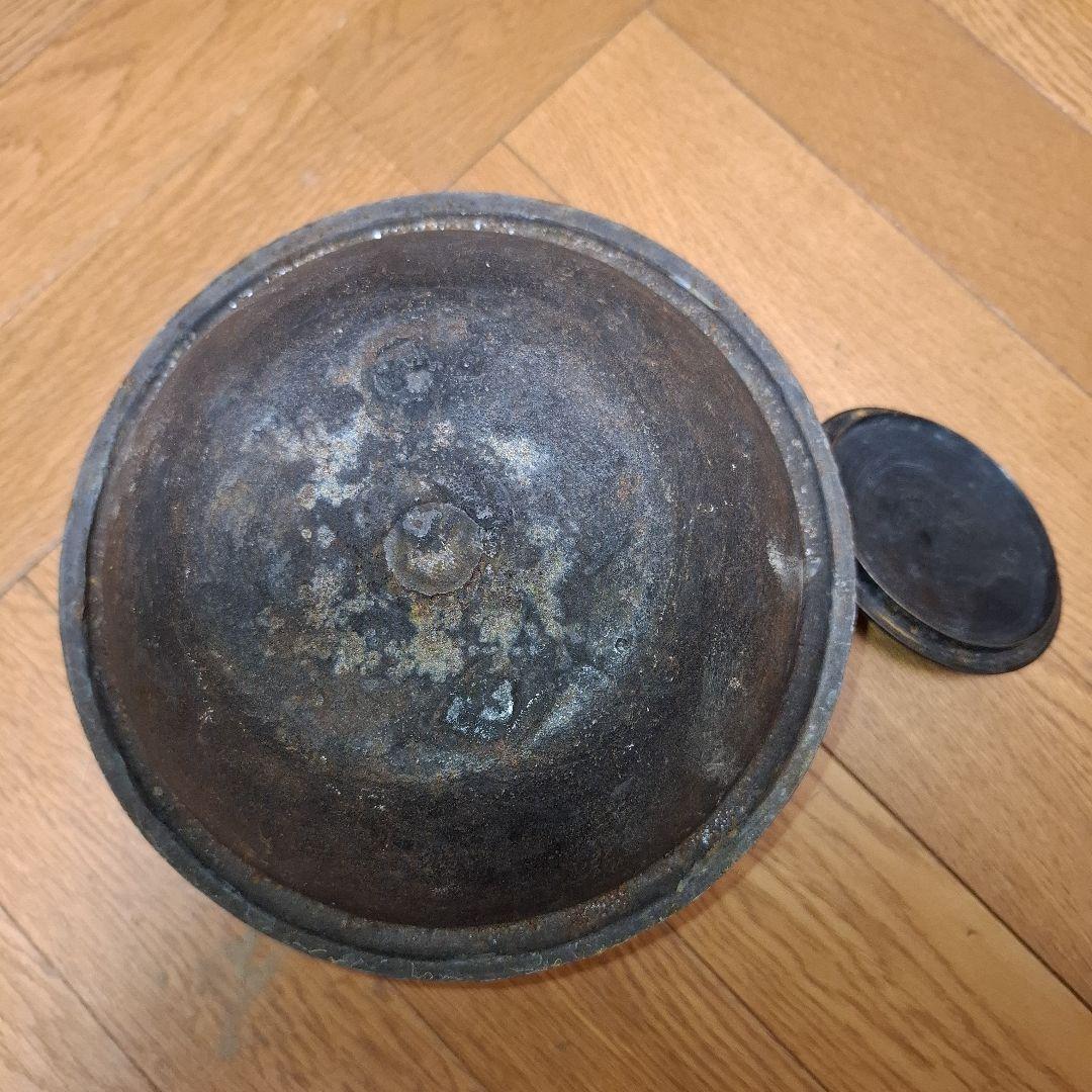 茶道具 鬼面風炉 唐銅 丸釜　箱なし