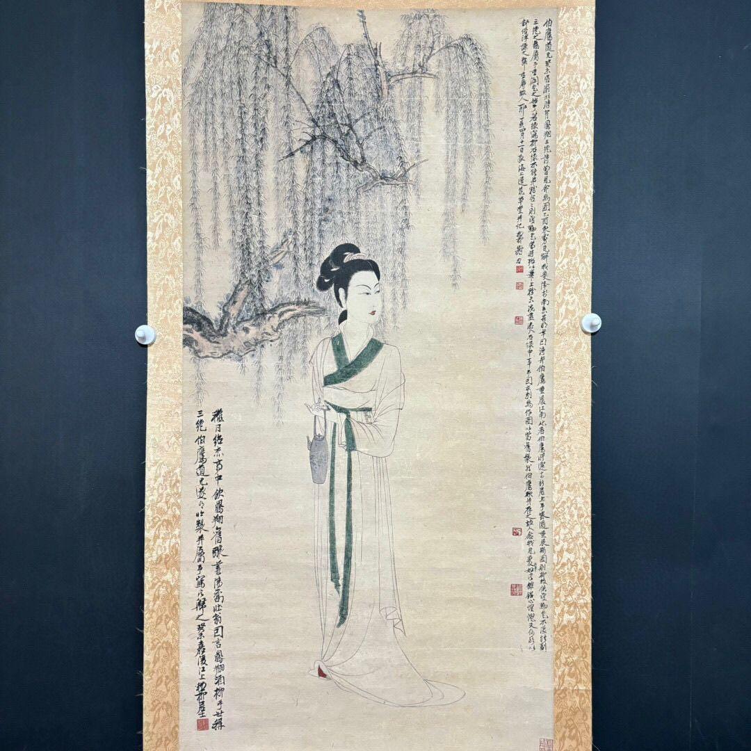 謝稚柳 人物画 掛け軸 中堂 中国絵画 書画 水墨 人物図 古美術 インテリア