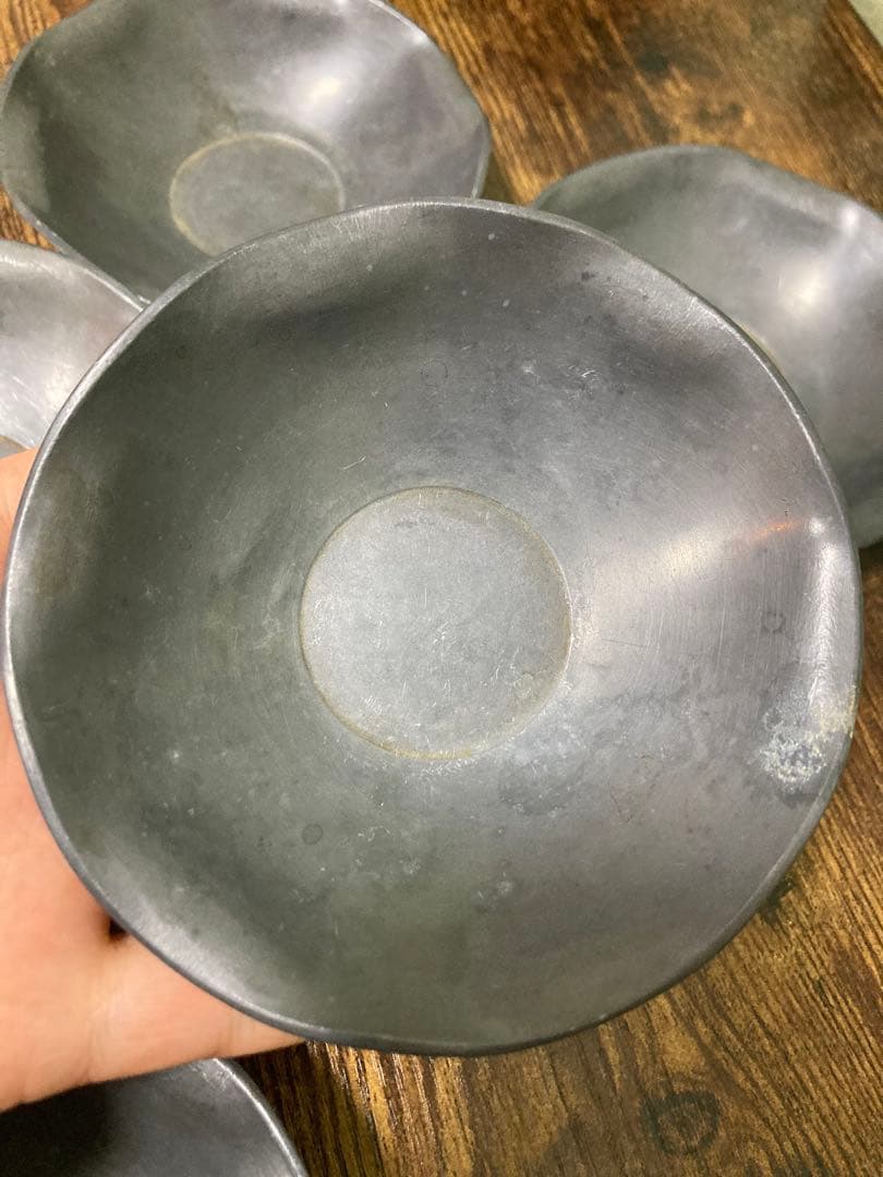 し*ん様 清 乾隆年間　錫制茶托 尚天泰款 中国 古美術　煎茶道具 古錫造 時代