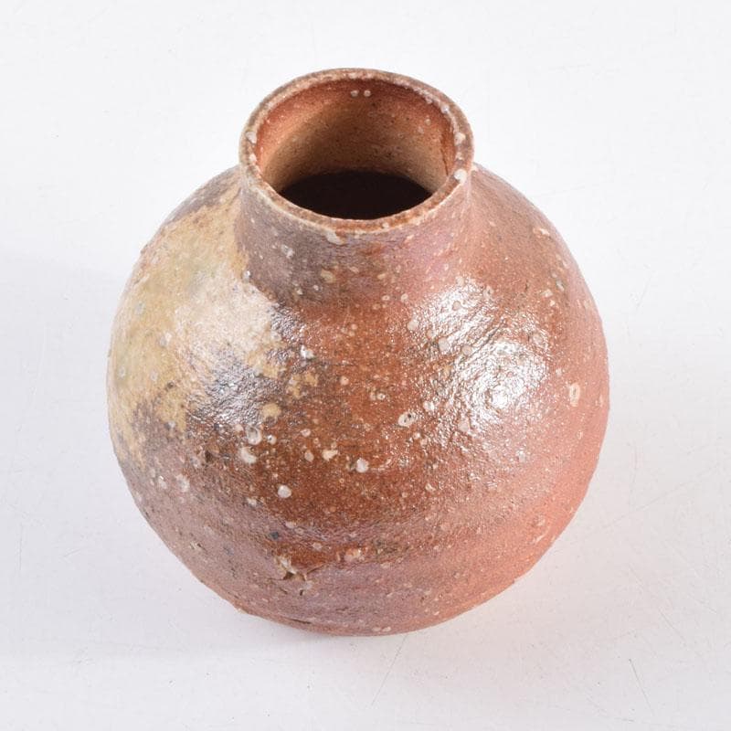 茶道具　信楽焼　上田寿方作　茶入　仕覆付　共箱　V　8952