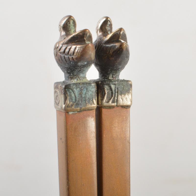 茶道具　徳全造　黄銅　鳥頭飾　火箸　共箱　C　6258