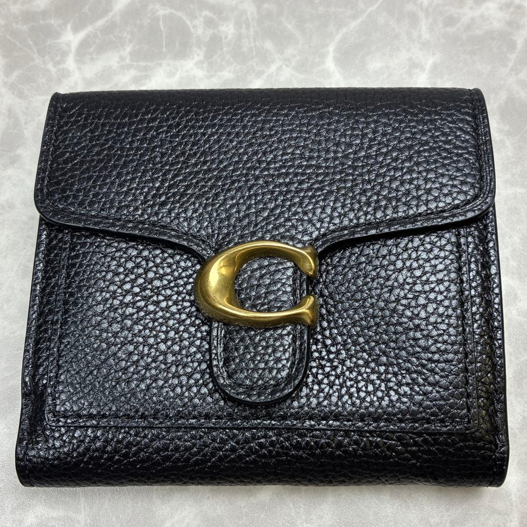 COACH タビースモールウォレット ブラック レザー コンパクト 二つ折り財布