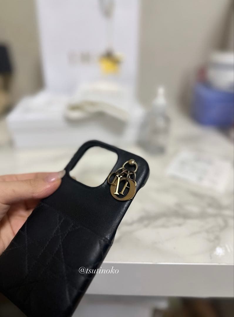 Dior ブラックレザー iPhone14proケース