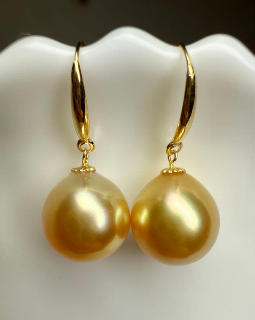 A6038 南洋真珠　天然　本真珠　ピアス 18k　海水 真珠　ゴールドパール