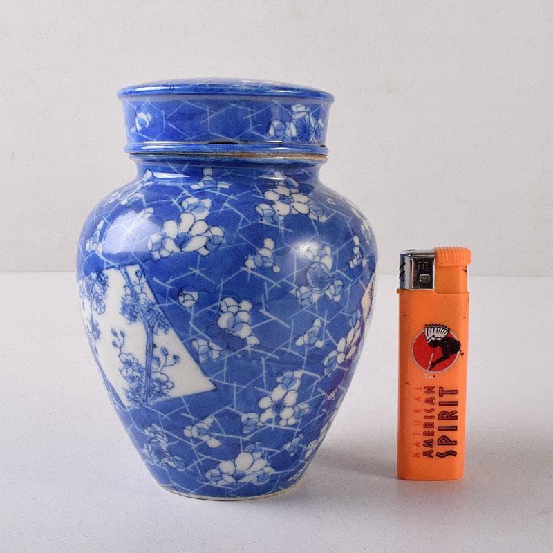 煎茶道具　瀬戸焼　古瀬戸　染付　扇窓絵花文　茶壷　茶心壷　V　R8235