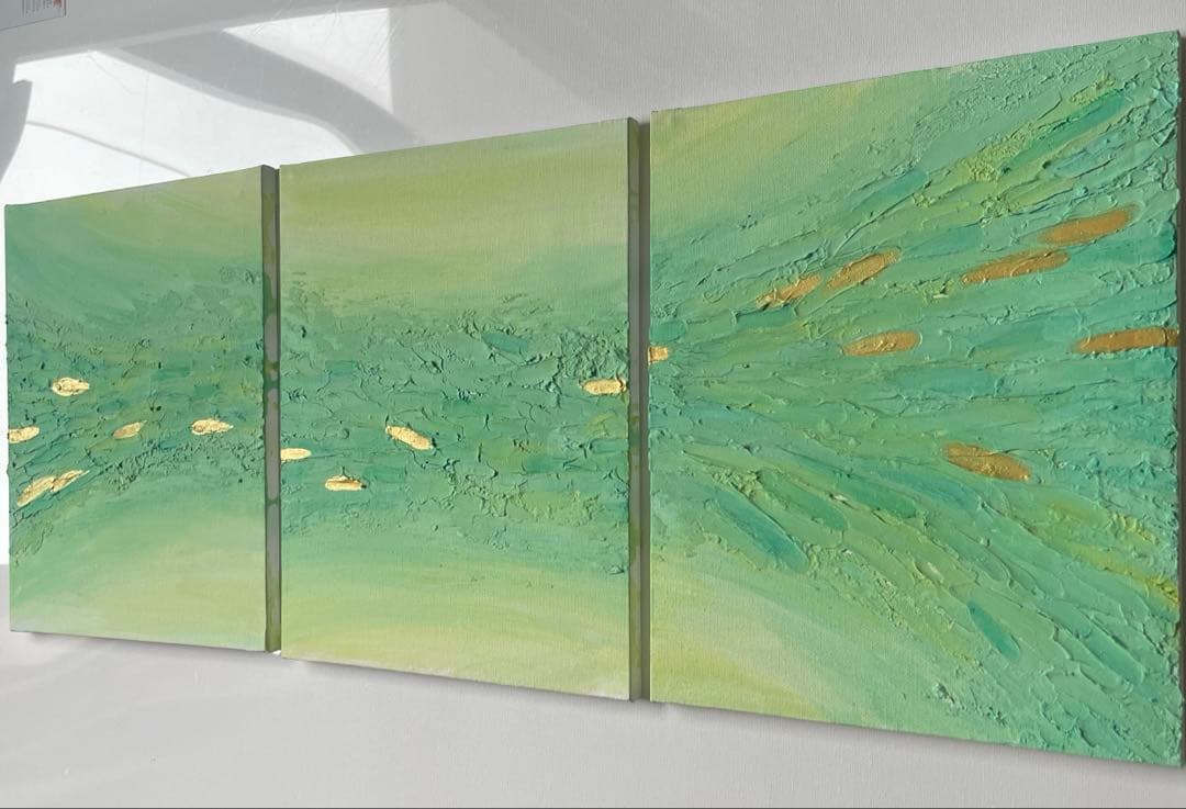 金と緑の現代アート｜テクスチャーアート　アートパネル　インテリア　壁掛け　原画