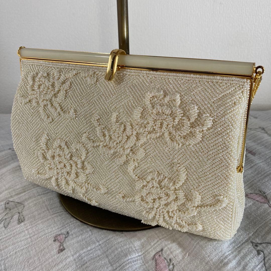 未使用品 アンティーク ビーズバッグ パーティーbag 花柄 ハンドメイド