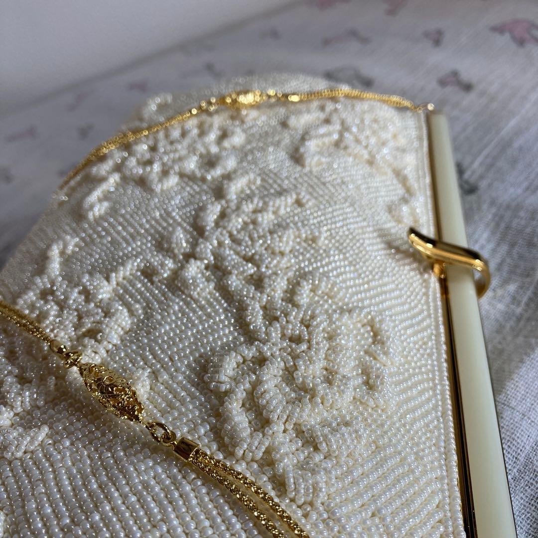 未使用品 アンティーク ビーズバッグ パーティーbag 花柄 ハンドメイド