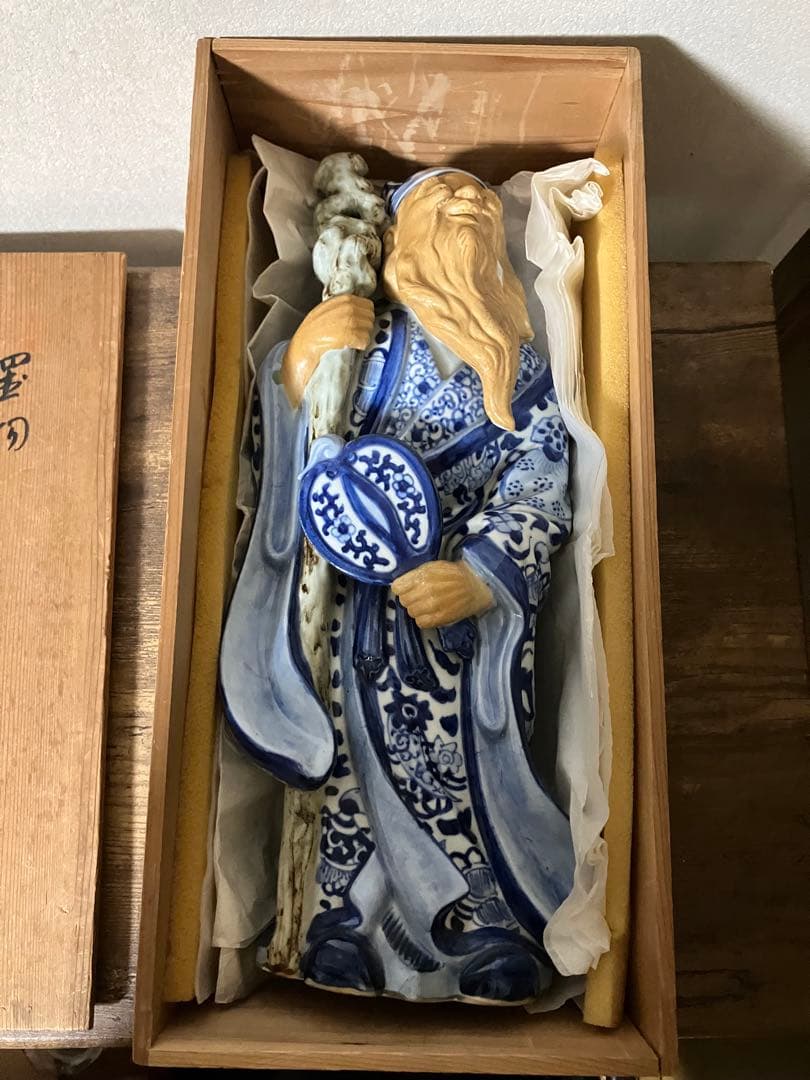 骨董）九谷焼 巨大陶器製　染付　七福神 寿老人 福禄寿　縁起物 置物　オブジェ
