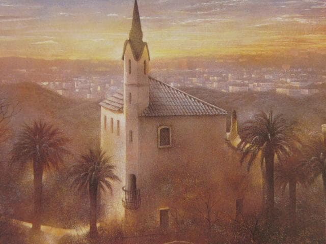 福井良佑、【晩鐘】、希少な額装用画集より、新品額装付、状態良好