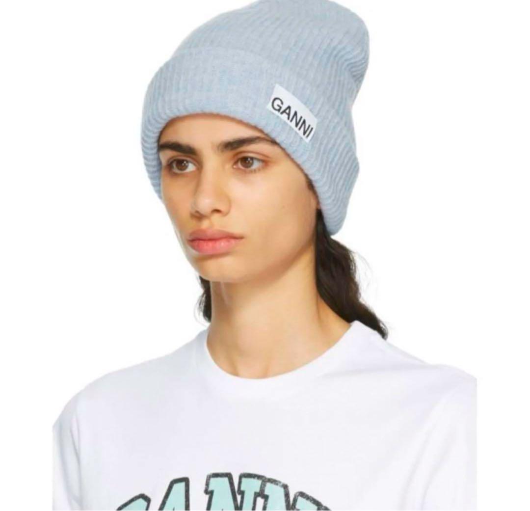 ガニー GANNI ロゴビーニー　スカイブルー