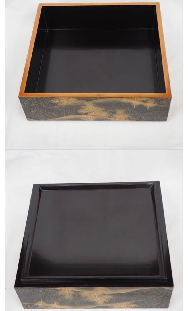 送料無料　旧家蔵出時代輪島塗 本金使用 金蒔絵根５重箱　変え蓋月付　大美品　共箱