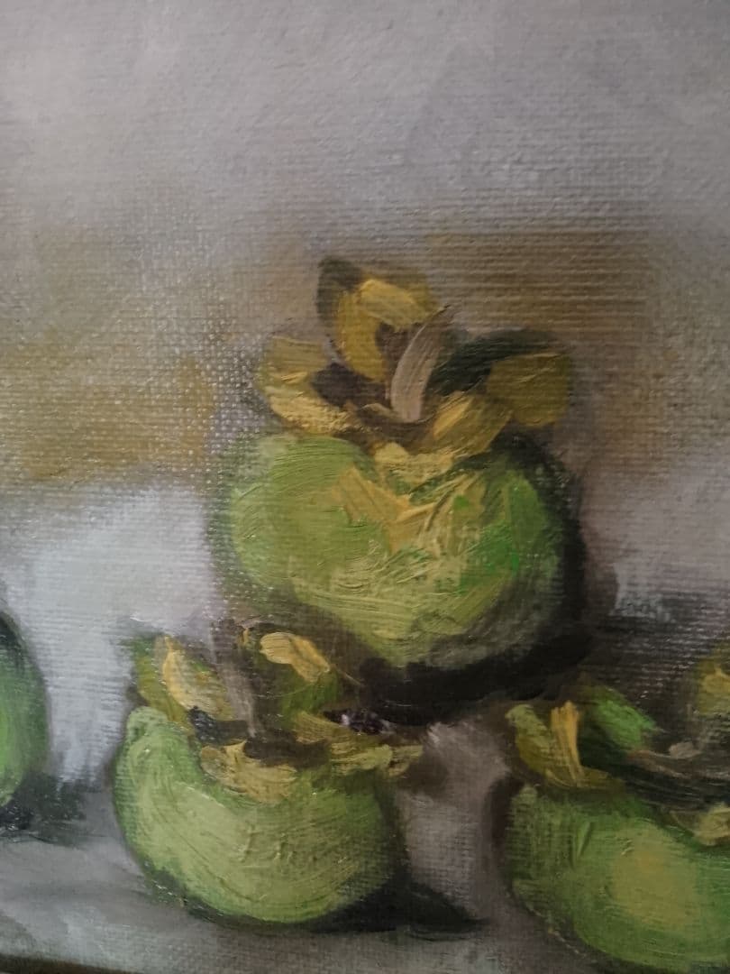 果物の静物 油彩画 緑と金のフレーム