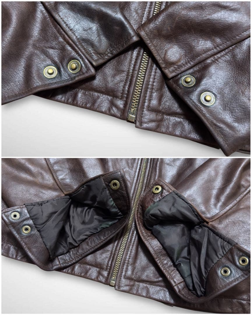 シングルライダースレザージャケット ドリズラージャケットチョコレートブラウン短丈