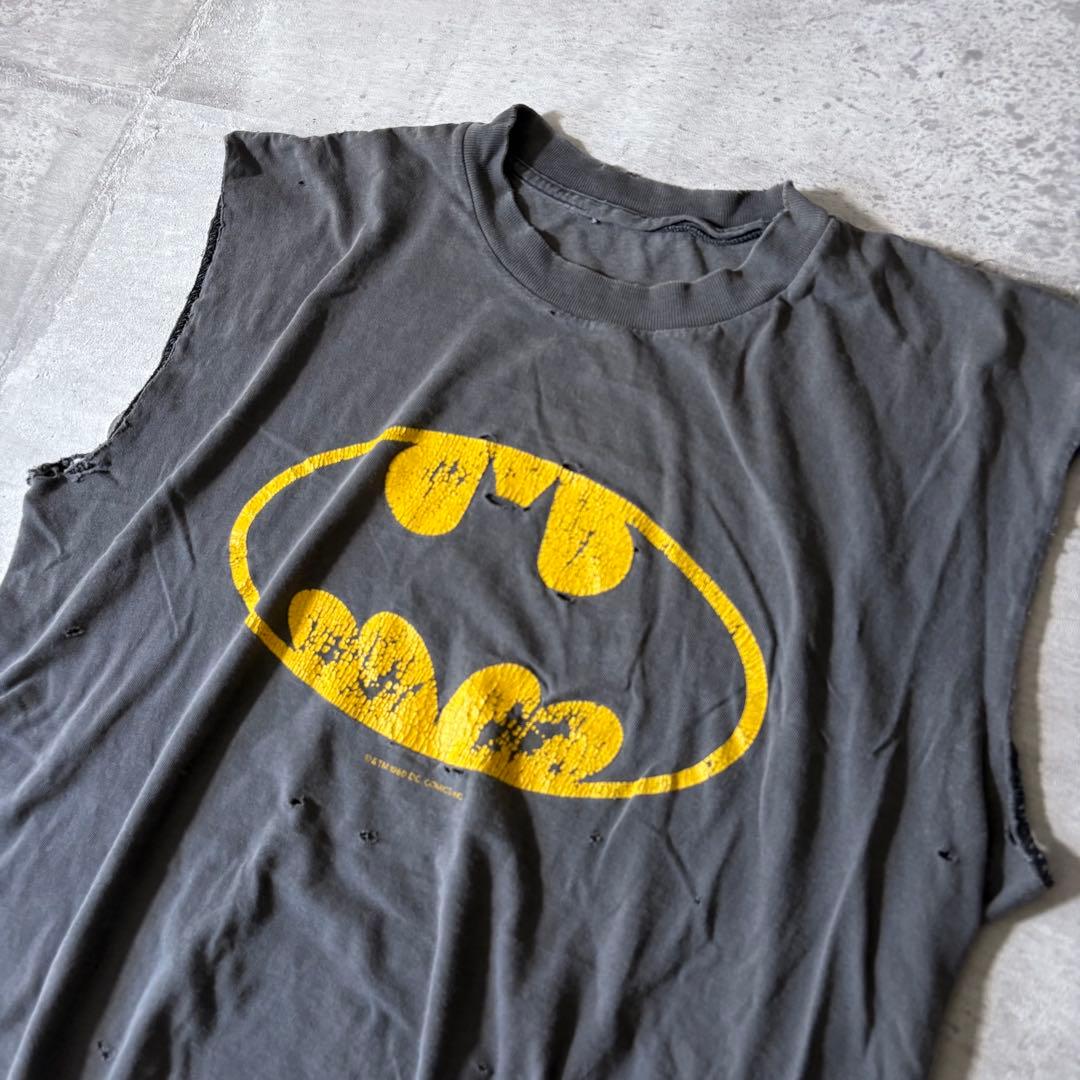 80s バットマン ノースリーブTシャツ 鬼フェード ダメージ ボロ y2k