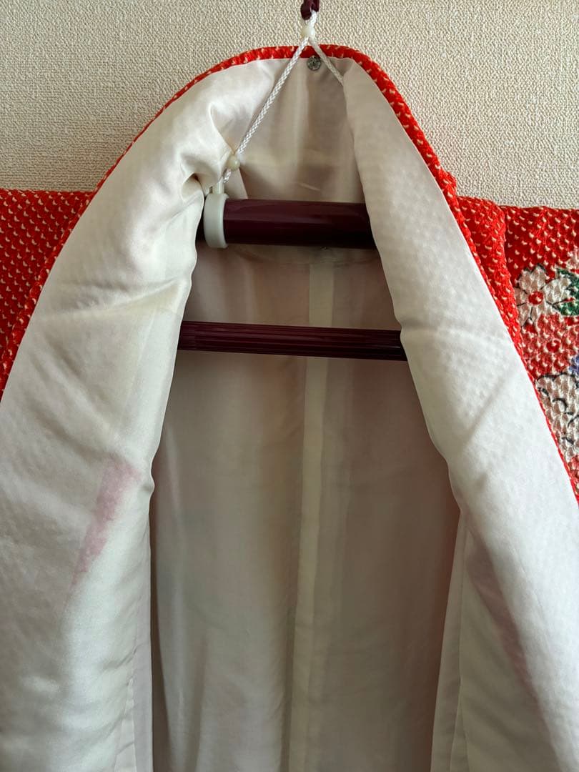 【逸品】藤娘きぬたや　総絞り　振袖　橙色　裄64 長襦袢　刺繍半襟(さんび)付き