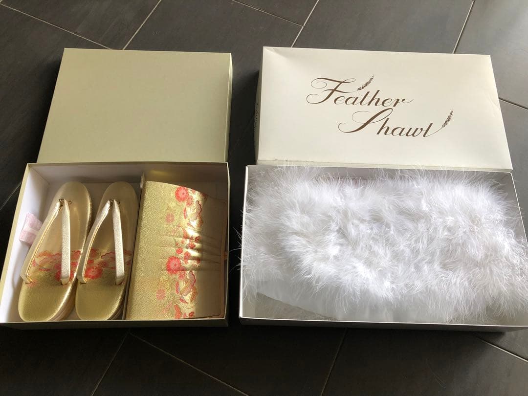 おらうーたん［成人式3点セット］フェザーショール、草履、チェーンバック