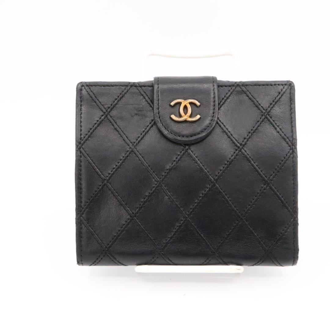美品　シャネル　ビコローレ　ラムスキン　Wホック財布　ブラック