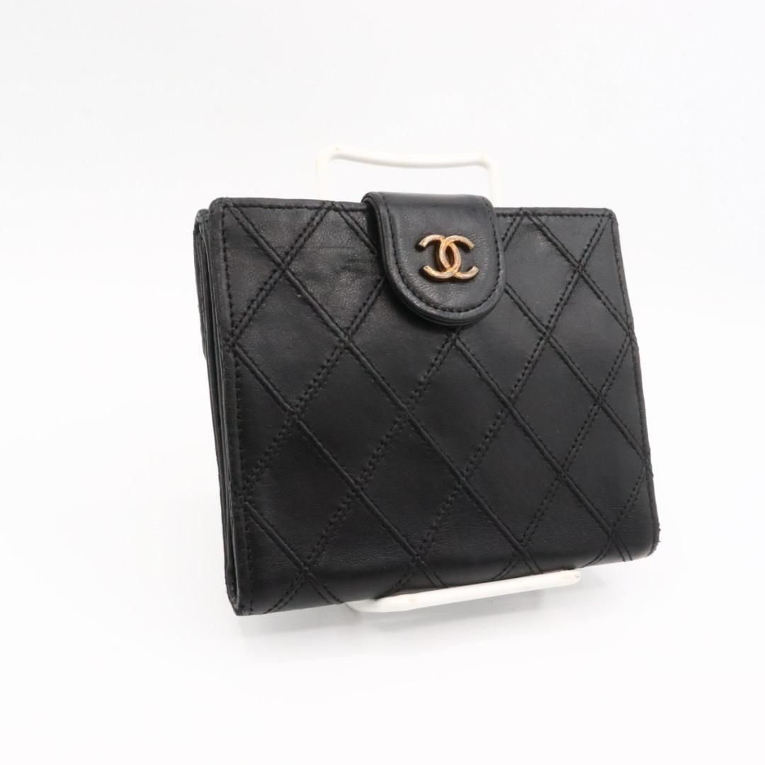 美品　シャネル　ビコローレ　ラムスキン　Wホック財布　ブラック