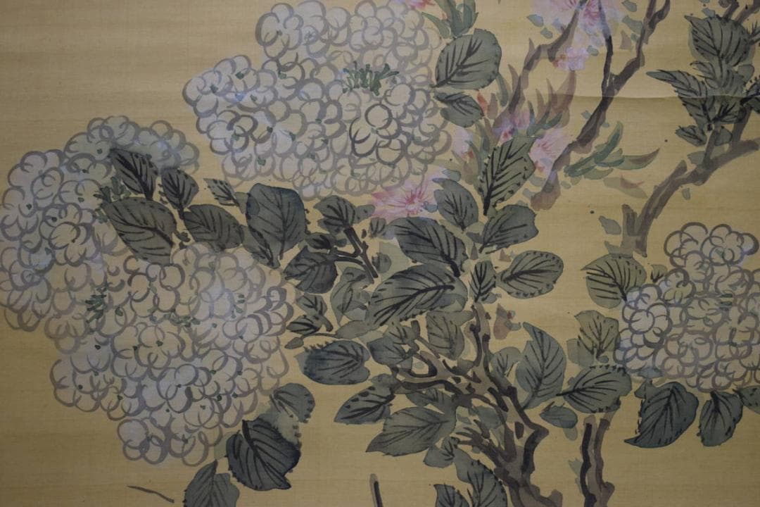 模写/椿椿山/王貌仙姿/紫陽花/絹表装/桐題箱付/布袋屋掛軸HG-122