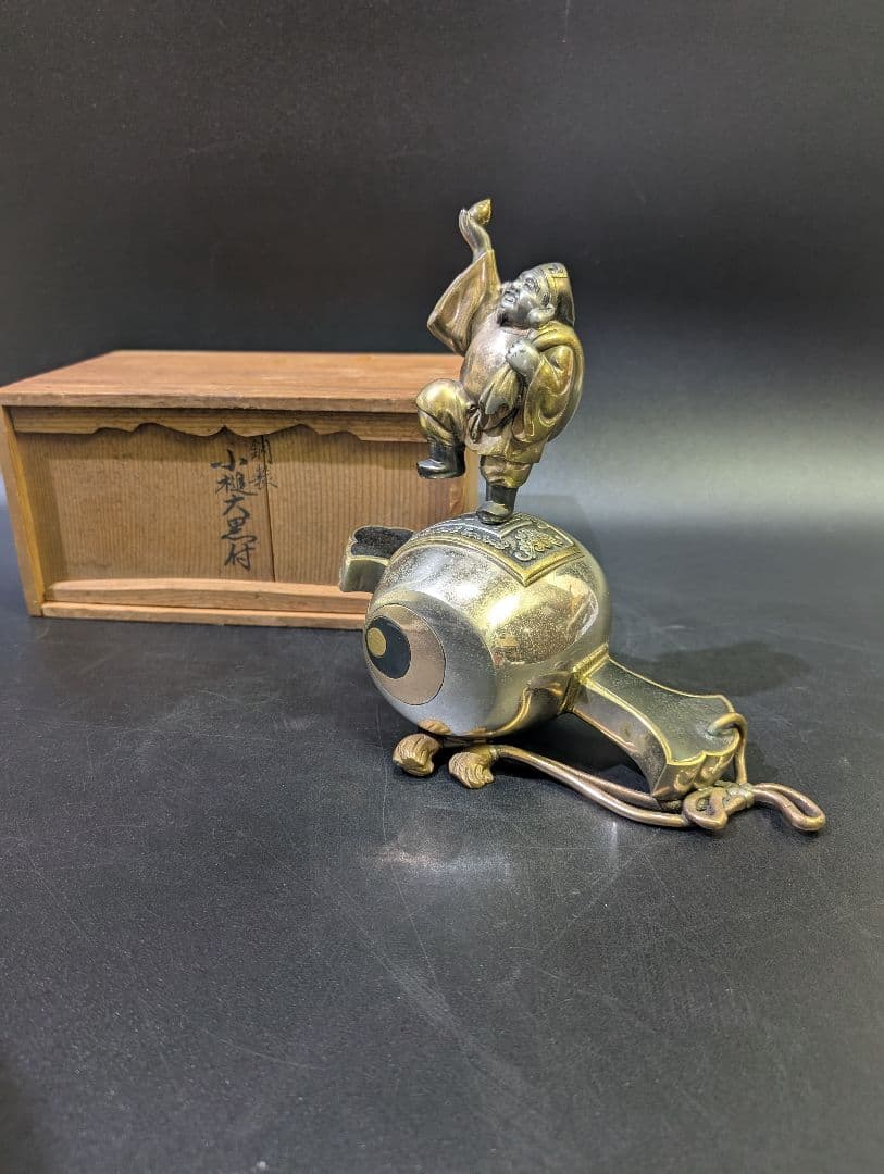 近藤正真 作 鋳銅 打出の小槌 大黒天 高23cm 共箱 高岡銅器銀仕上 正真銘