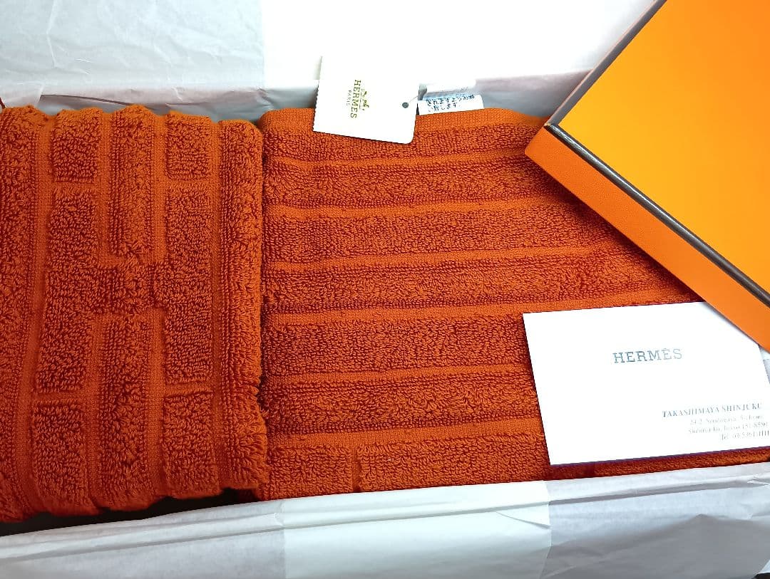 483 HERMES エルメス オレンジ タオルセット　タグ、箱付き