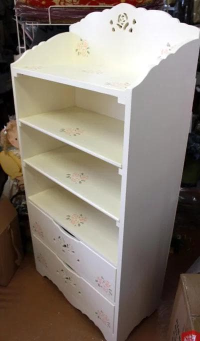 プリンセスシリーズドロワーズシェルフW60xH120cmホワイト 引き出し付き