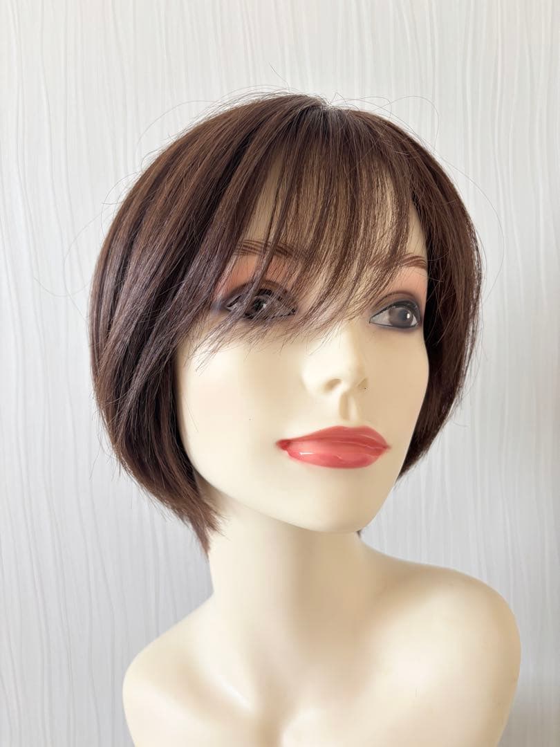 【のぶちゃんＳサイズ】人毛MIXフルウィッグ　ブラウン ショートボブ