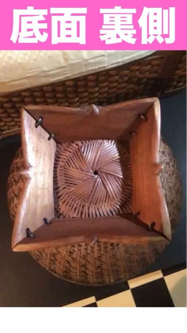 希少♦️収納ラタン ヴィンテージ テーブル♦️コレクション 飾りスペース付♦️送料込