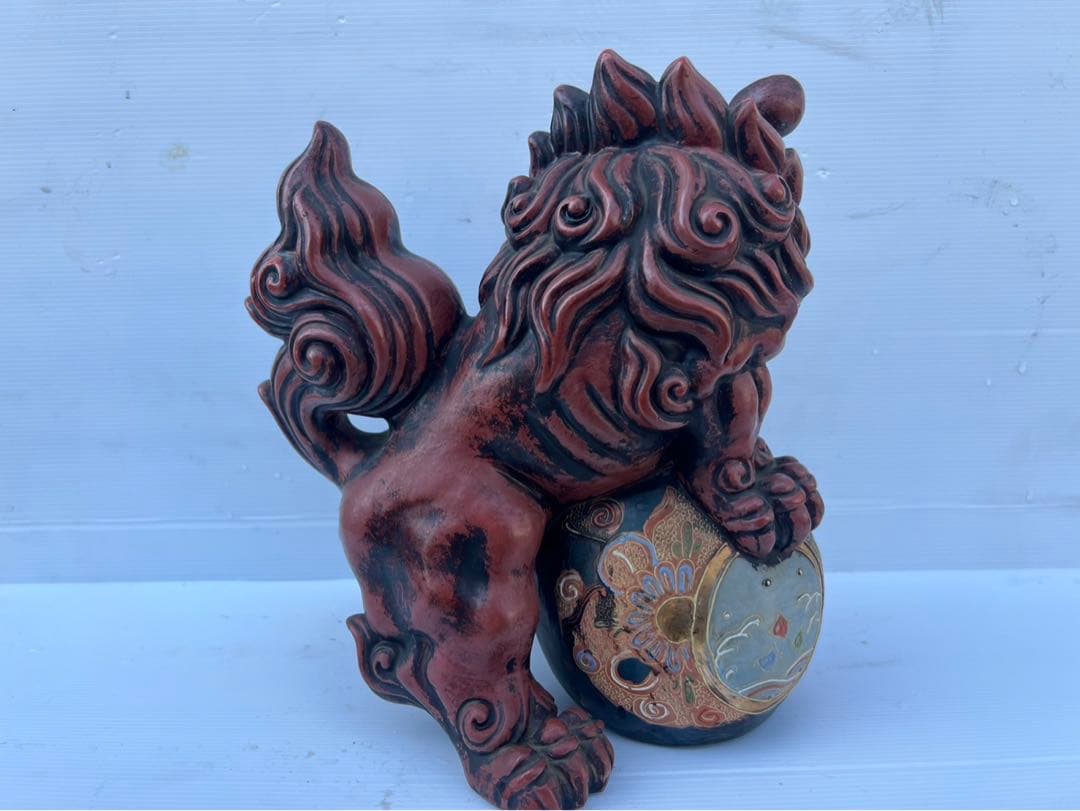 は*ま様 陶器製 獅子像 緑と茶色 約30cm