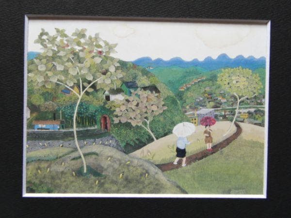 藤田龍児、『奥の町』、希少画集より、状態良好、新品木製額・額装付