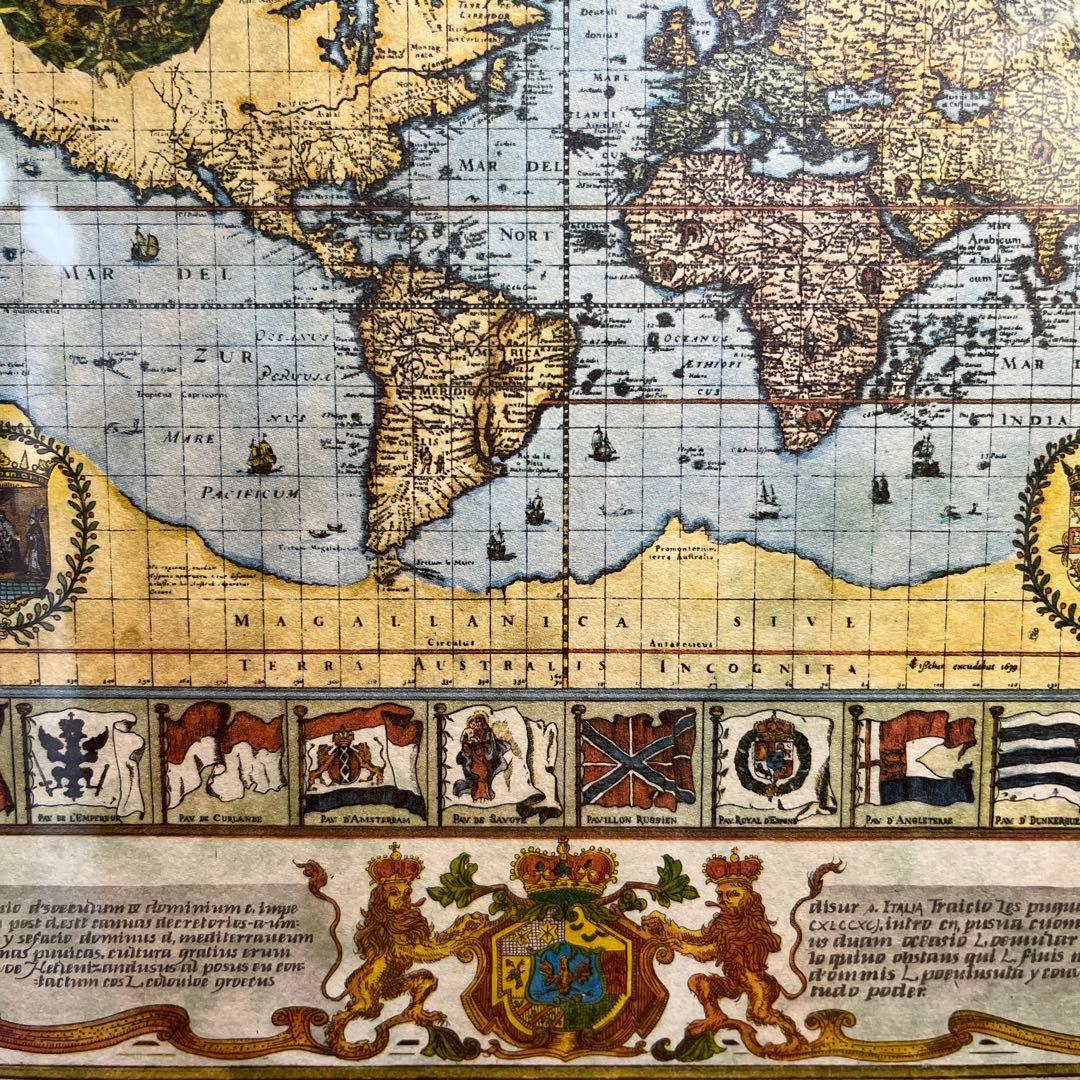 イタリア製 古地図 オールドマップ ガラス 額絵 アンティーク