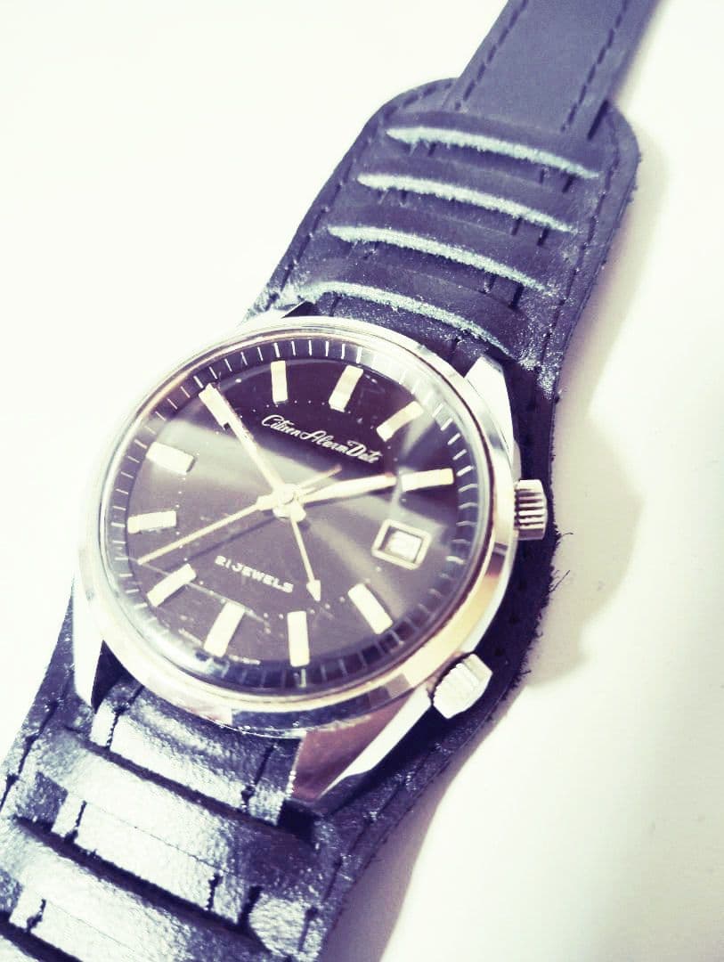 CITIZEN　アラームデイト　機械式手巻腕時計 ブラック文字盤