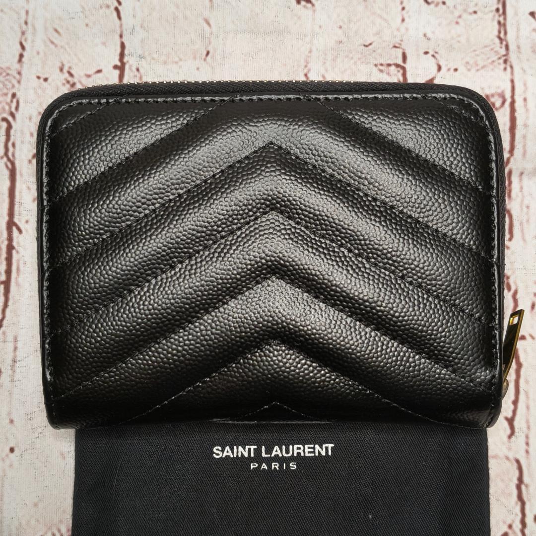 【現行／美品】サンローラン 折り財布 カサンドラ キルティングレザーYSL／黒A