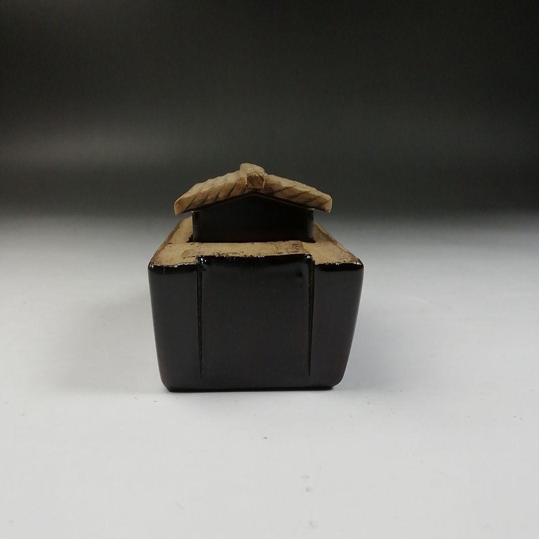 Ｗ１２８　香合　『古材屋形船香合』『指物師 誠中斎 造』『立花大亀 書付』共箱