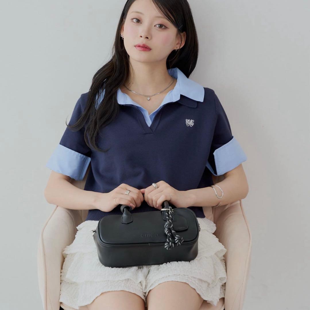 【Chico/新品/美品】刺繍入り襟付きポロニット