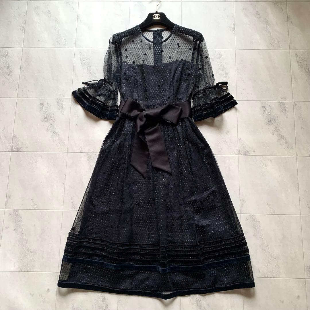 美品♡レリアン ドットレース ドレス ワンピース ウエストリボン ロング 9