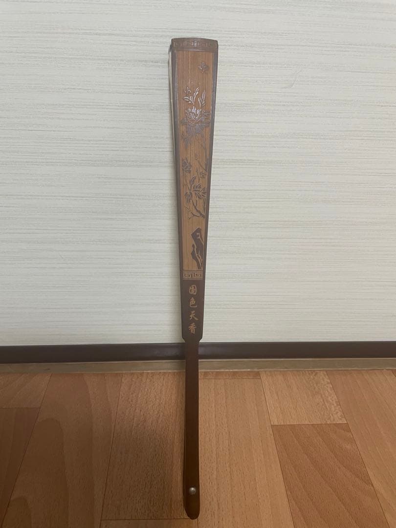 稀少名家盛丙云大师刻 牡丹诗文扇骨美術品 古董品收藏品