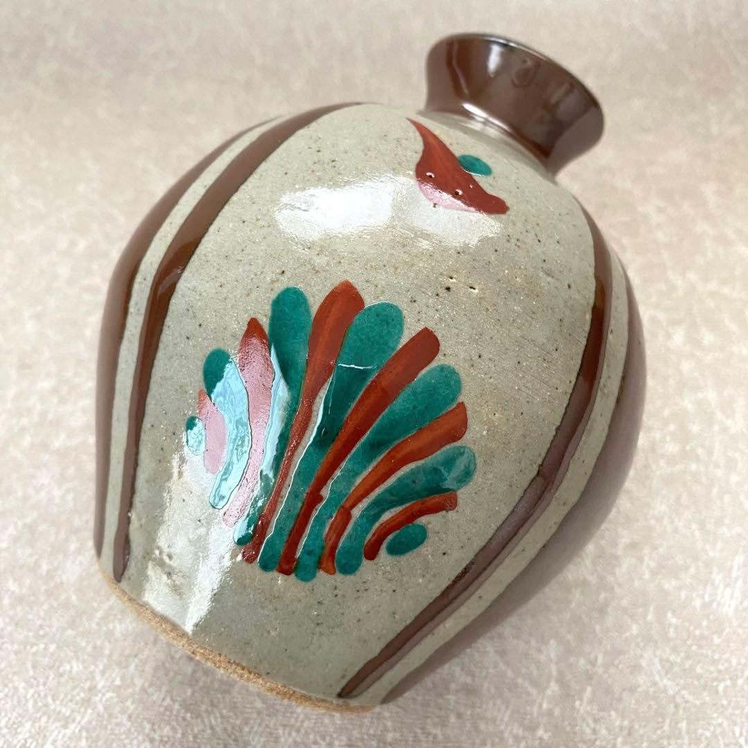 濱田友緒　益子焼　柿釉赤絵花瓶　花瓶