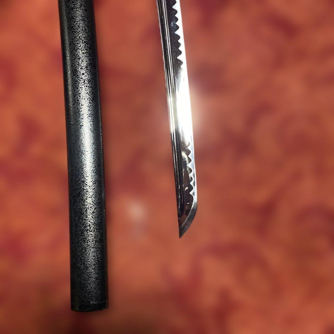 高級居合刀(下緒無し) 濃緑柄 海老彫丸四角鍔