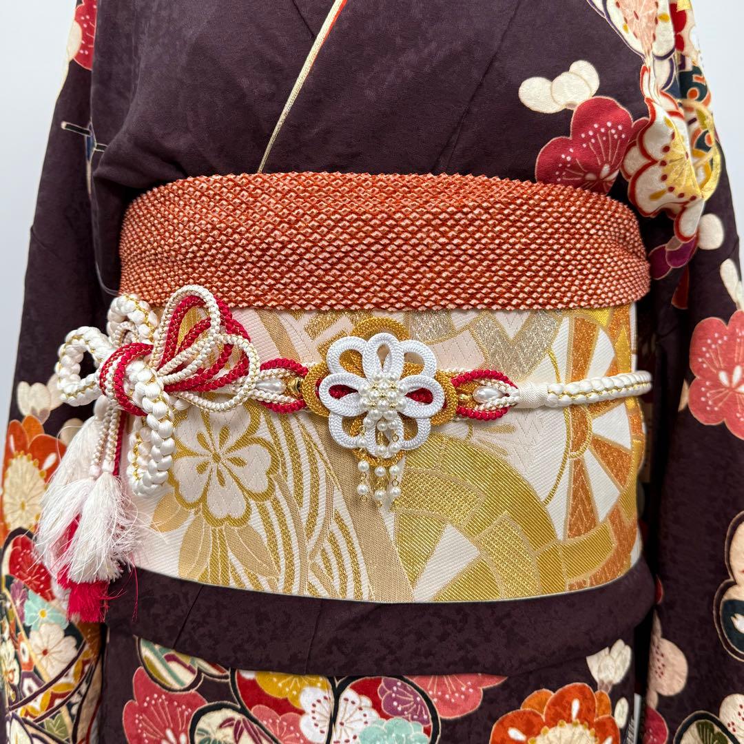 振袖7点フルセット　京都きもの友禅　金駒刺繍 金彩　松　梅紋様　成人式　お正月