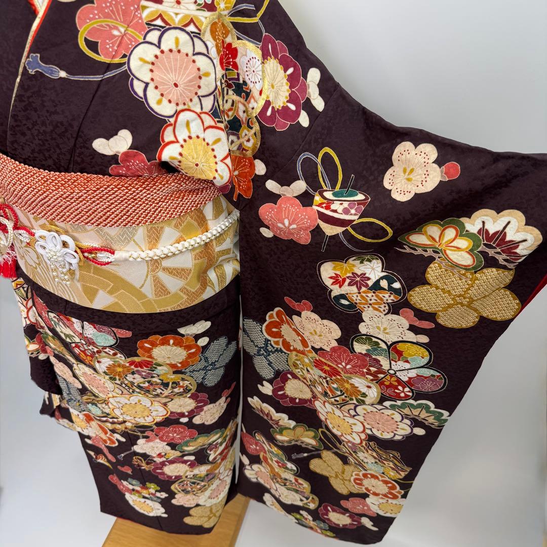 振袖7点フルセット　京都きもの友禅　金駒刺繍 金彩　松　梅紋様　成人式　お正月