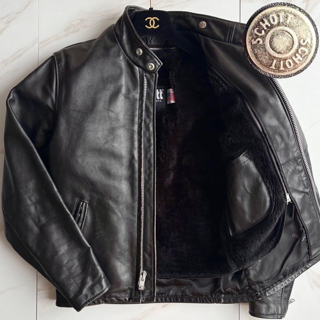美品◆人気641 Schott ライダース レザー ジャケット ボアライナー付
