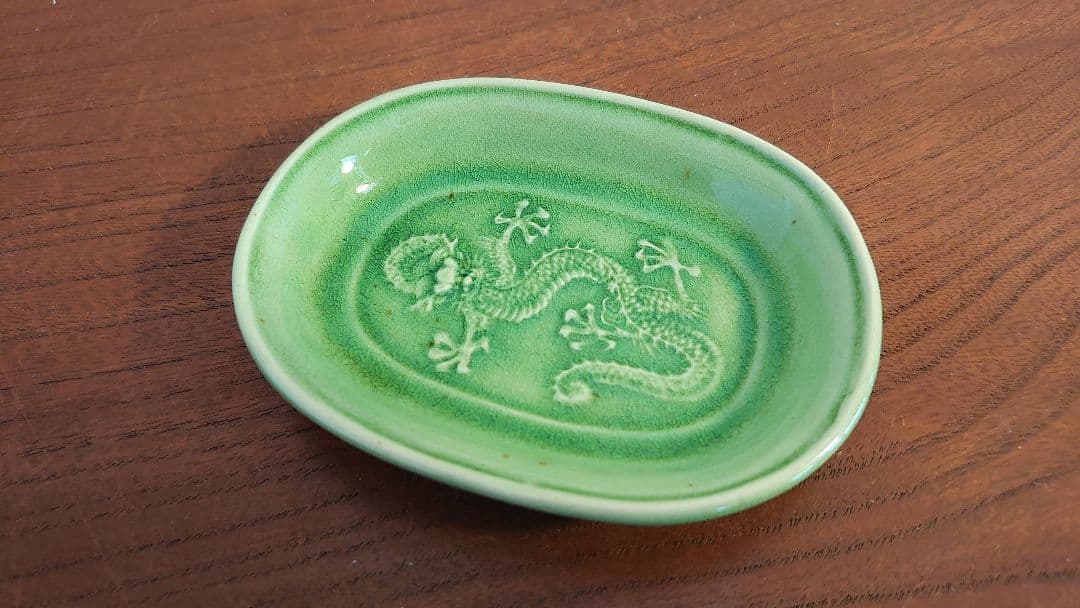 民平 珉平焼　民平焼　龍の図　５本爪　楕円皿　小皿　アンティーク陶器　飾皿　１客