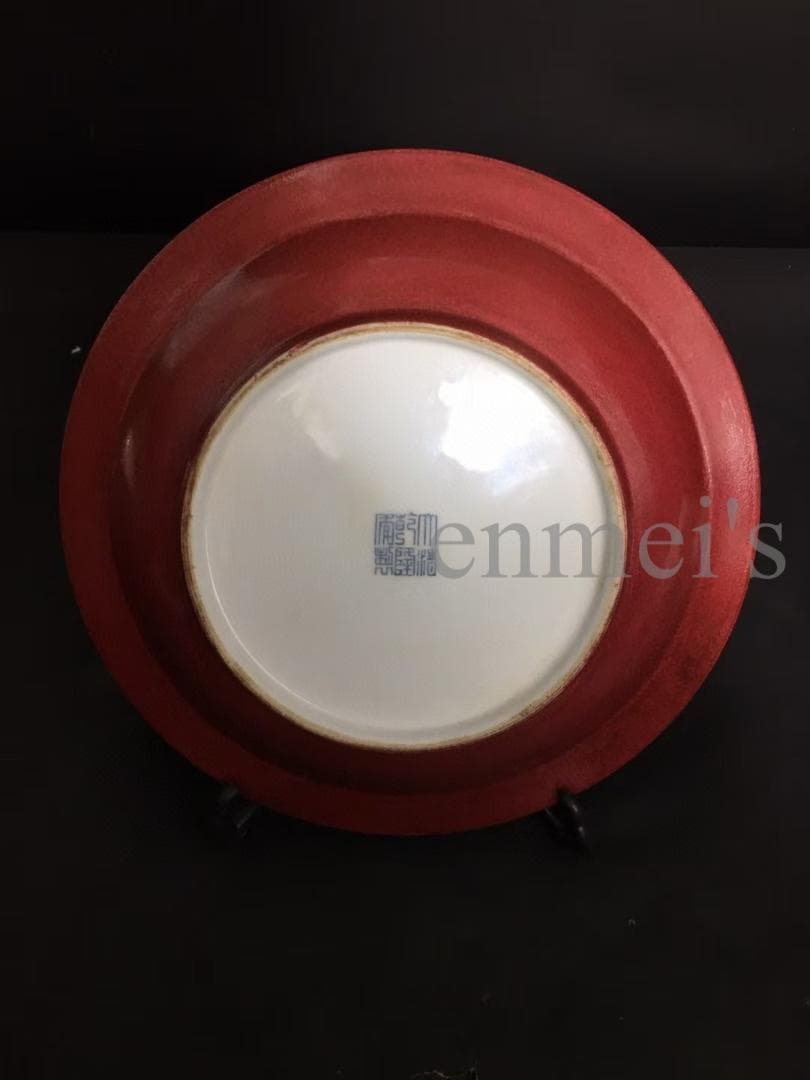 中国古美術・旧蔵 粉彩人物図飾皿・赤縁白磁陶器・観賞用プレート・文房置物・茶道具